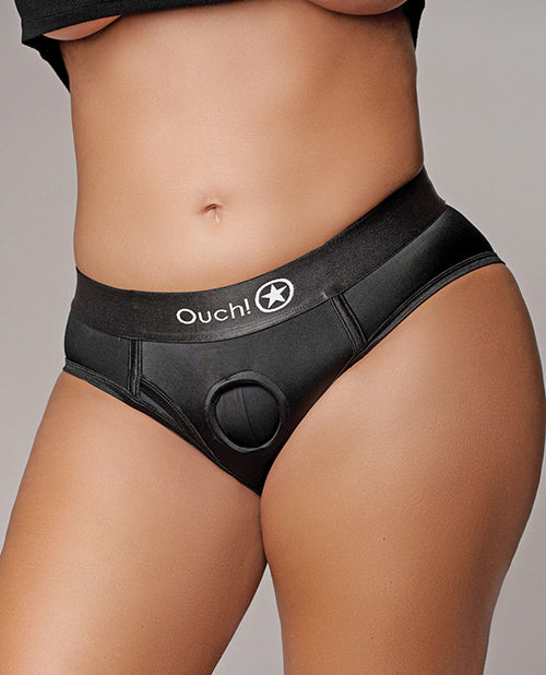 Ouch Shots Ouch! Vibrating Strap On High-Cut Brief - Black XL/XXL - Image 3
