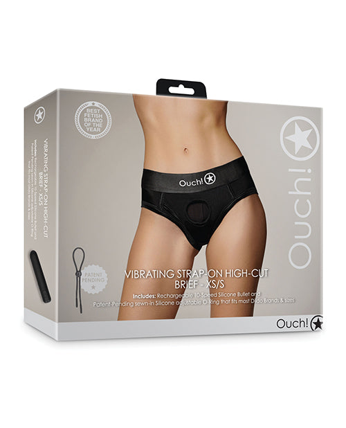 Ouch Shots Ouch! Vibrating Strap On High-Cut Brief - Black XS/S