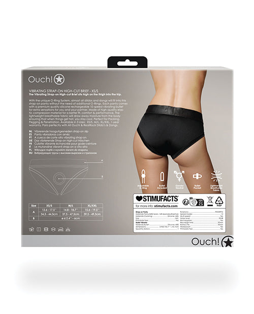 Ouch Shots Ouch! Vibrating Strap On High-Cut Brief - Black XS/S - Image 2