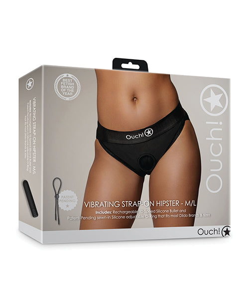 Ouch Shots Ouch! Vibrating Strap On Hipster - Black M/L