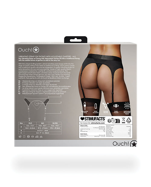 Ouch Shots Ouch! Vibrating Strap On Thong with Adjustable Garters - Black M/L - Image 2
