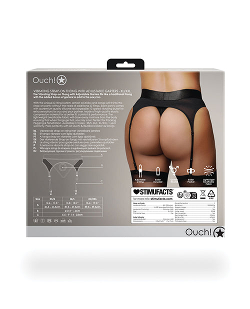 Ouch Shots Ouch! Vibrating Strap On Thong with Adjustable Garters - Black XL/XXL - Image 2