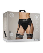 Ouch Shots Ouch! Vibrating Strap On Thong with Adjustable Garters - Black XS/S