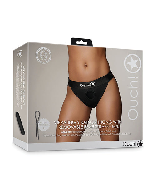 Ouch Shots Ouch! Vibrating Strap On Thong with Removable Rear Straps - Black M/L