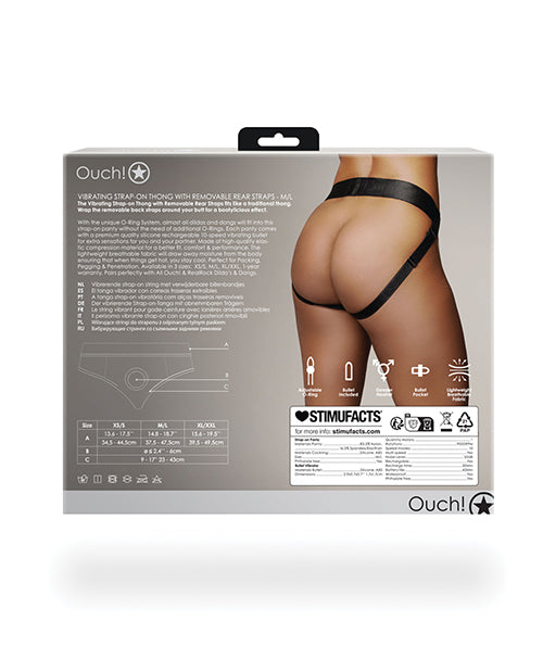 Ouch Shots Ouch! Vibrating Strap On Thong with Removable Rear Straps - Black M/L - Image 2