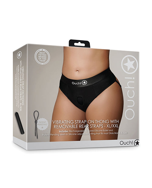 Ouch Shots Ouch! Vibrating Strap On Thong with Removable Rear Straps - Black XL/XXL