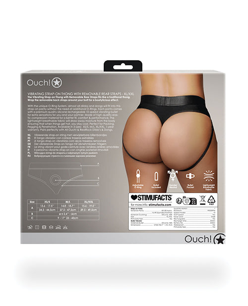 Ouch Shots Ouch! Vibrating Strap On Thong with Removable Rear Straps - Black XL/XXL - Image 2