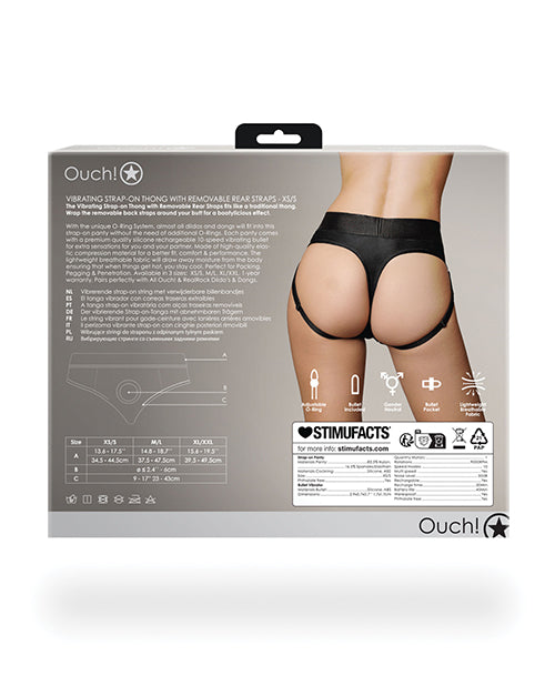Ouch Shots Ouch! Vibrating Strap On Thong with Removable Rear Straps - Black XS/S - Image 2