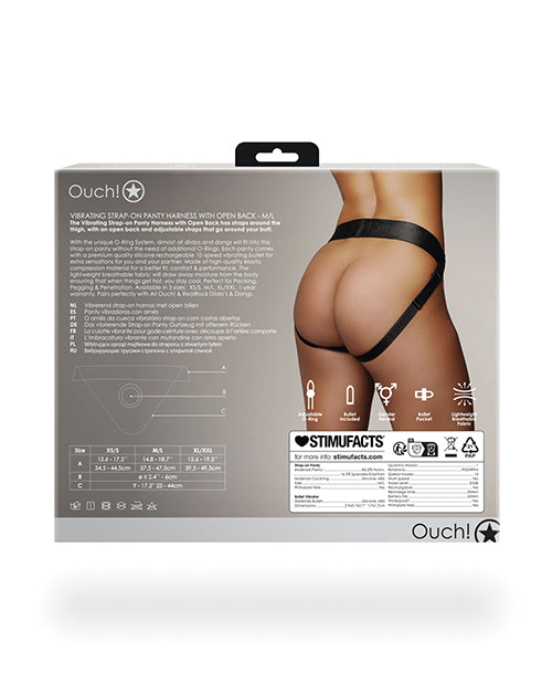 Ouch Shots Ouch! Vibrating Strap On Panty Harness with Open Back - Black M/L - Image 2