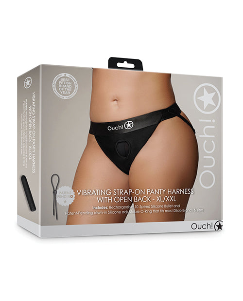 Ouch Shots Ouch! Vibrating Strap On Panty Harness with Open Back - Black XL/XXL