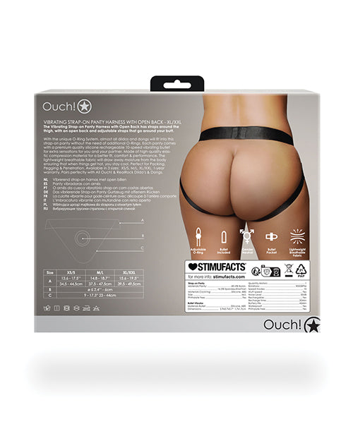 Ouch Shots Ouch! Vibrating Strap On Panty Harness with Open Back - Black XL/XXL - Image 2