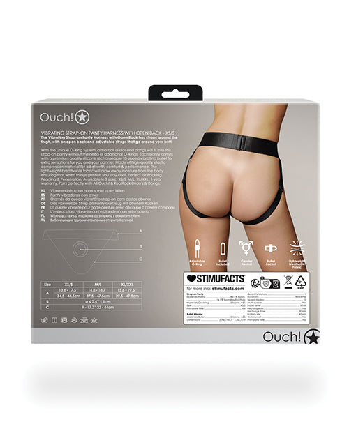 Ouch Shots Ouch! Vibrating Strap On Panty Harness with Open Back - Black XS/S - Image 2