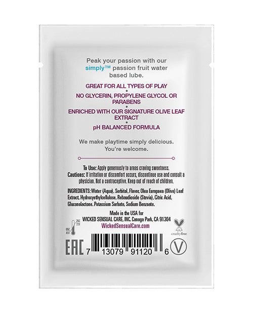 Wicked Sensual Care Wicked Sensual Care Simply Water-Based Lubricant - .1 oz Passion Fruit - Image 2